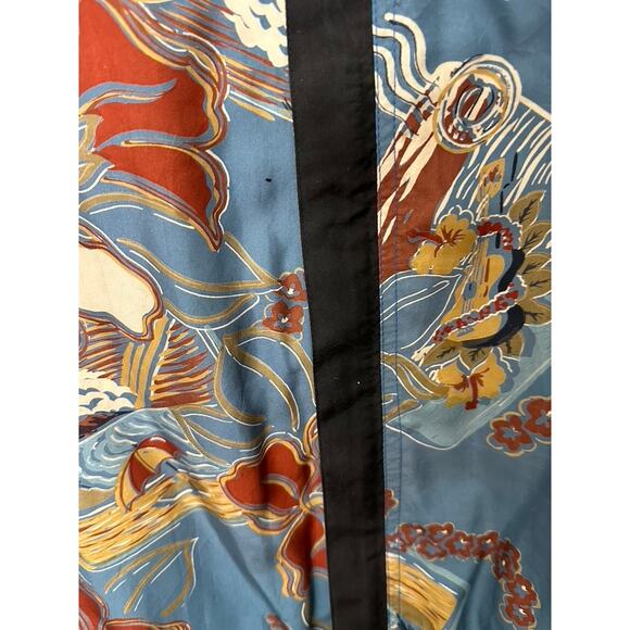 Vintage 100% Silk Blue Floral Bomber Jacket Women's Size XL Shoulder Pads - Picture 2 of 6